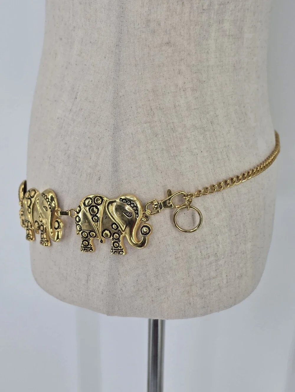 Vintage 1998 Elephant Chain Belt OS Gold Black Enamel Statement